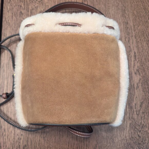 ANYA HINDMARCH Eyes Shearling Suede Bucket Shoulder Drawstring Crossbody Bag - Picture 7 of 9